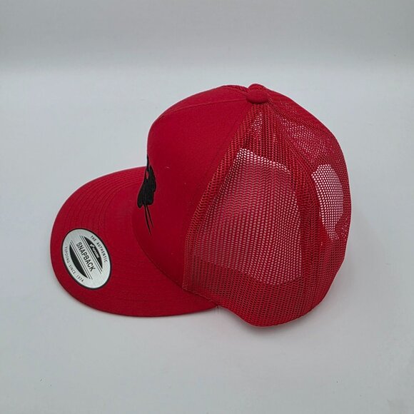 The Classics Red Mesh Trucker Hat Black Cat Face Snapback Cap - Picture 7 of 8